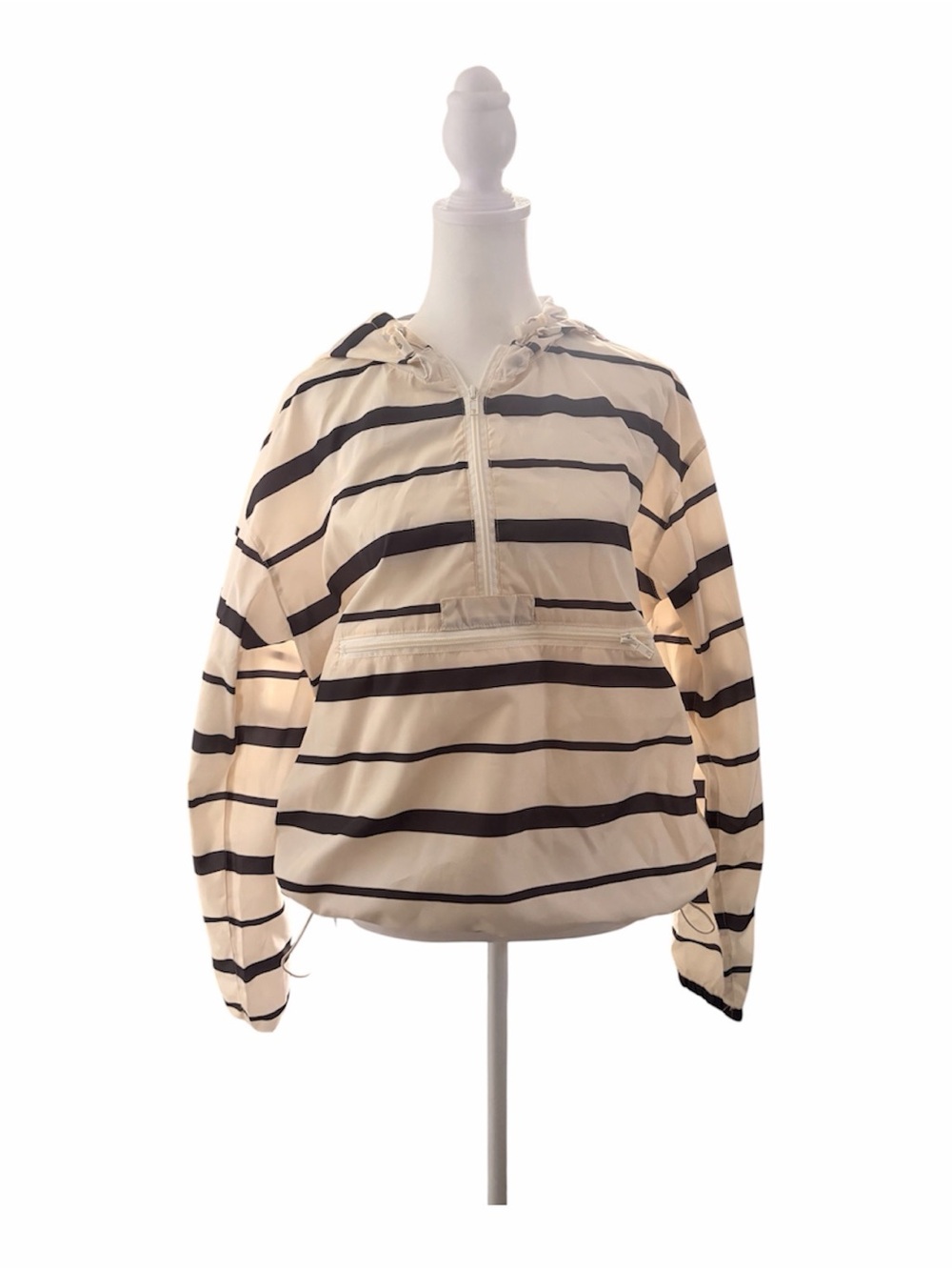 Thread & Supply Cream and Black Striped Hooded Pullover